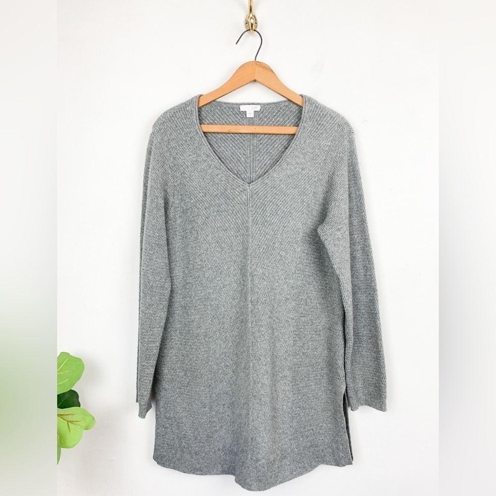 J. Jill Gray V-Neck Tunic Length Knit Sweater Sz S